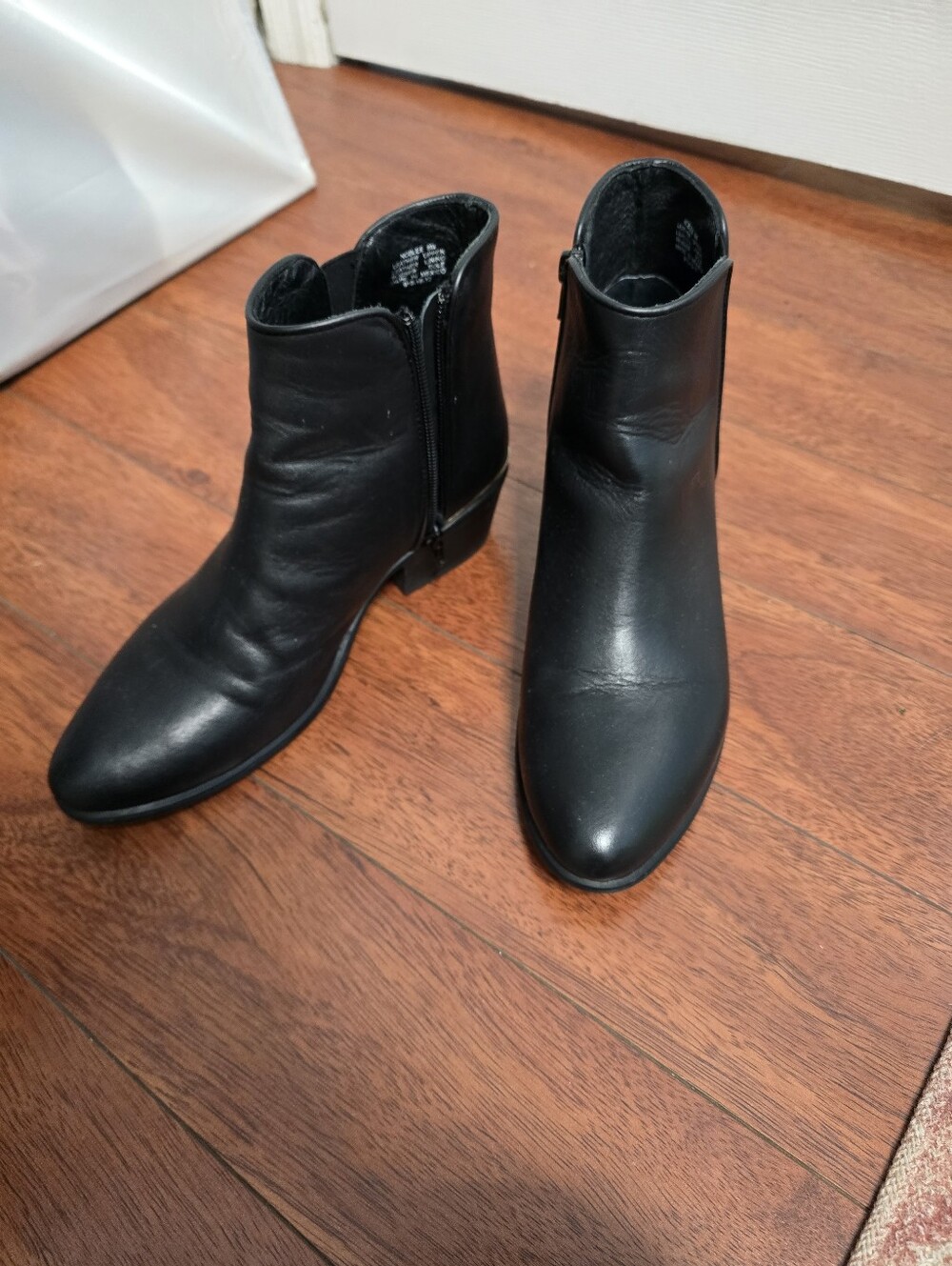 Women's Black Leather Ankle Boots - Sleek Zip Closure, Metal Detail On Heel, 8
